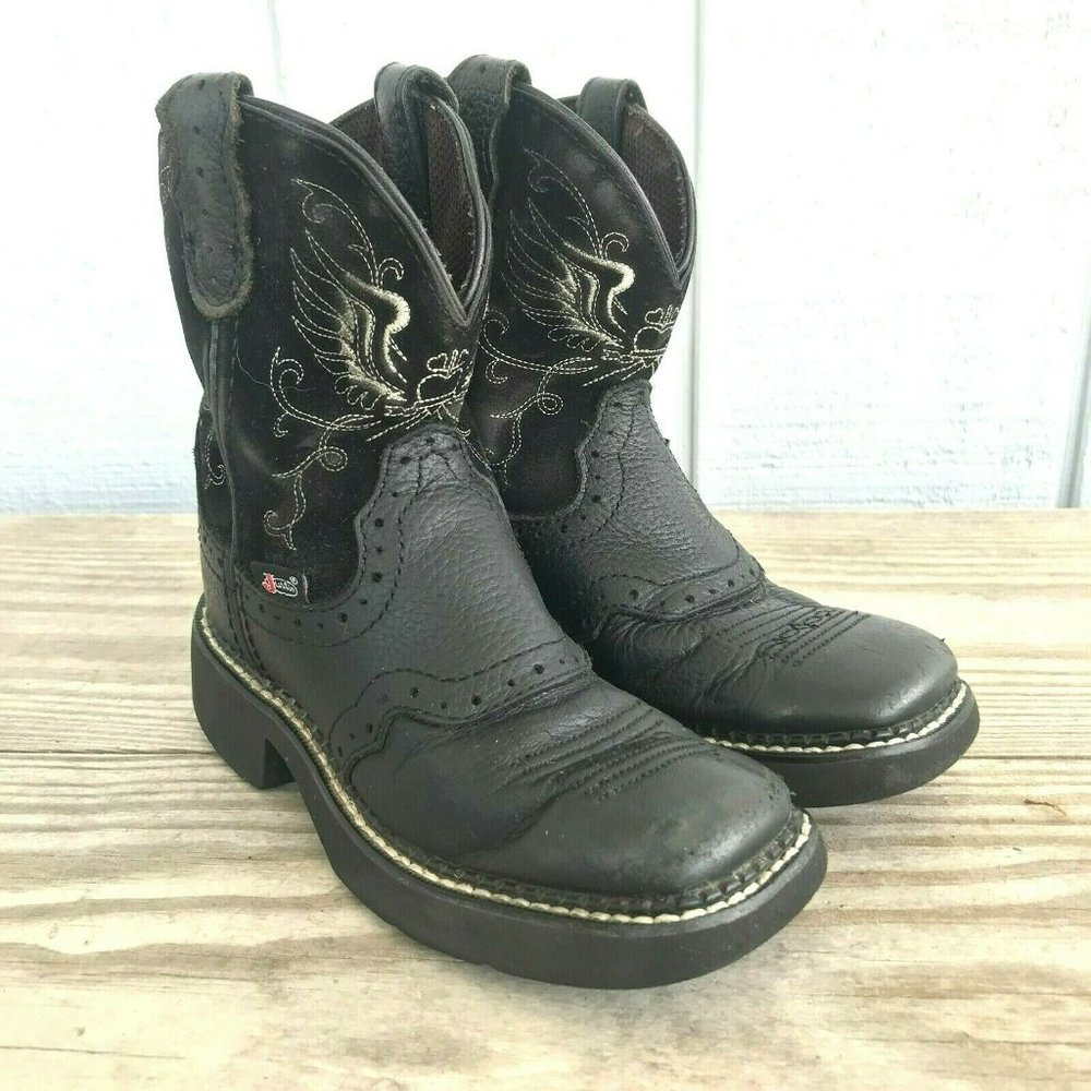 Justin Gypsy Black Leather Cowboy Western Boots Kids Girls 10.5 Cowgirl …